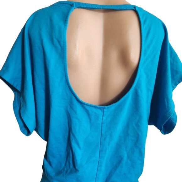 Oversized Blue Short Sleeve Keyhole Open Back Sweatshirt Top Size M - Picture 4 of 7